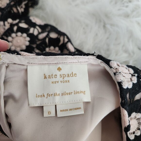 Kate Spade Shift Dress‎ 0 Daisy Crochet Lace Floral Black 3/4 Sleeves Wedding - Picture 4 of 16